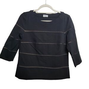 Akris Black And Brown Thick Stretch 3/4 Sleeve Top Size 6